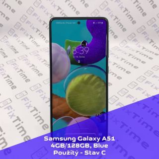 Mobilní telefon Samsung Galaxy A51, 4GB/128GB, Blue, Použitý - Stav C. Podrobný stav přístroje: •Viditelné známky...